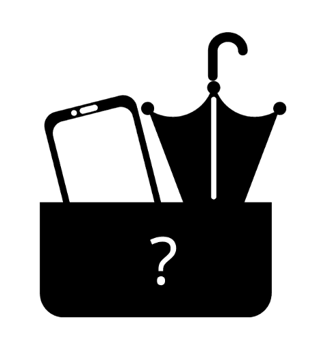Graphic of lost and found items in a box
