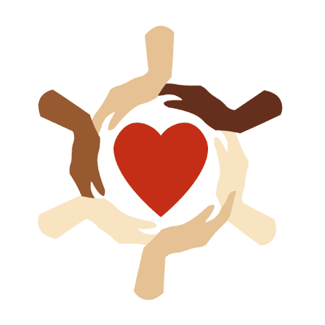Graphic of a circle of hands with a heart in the middle